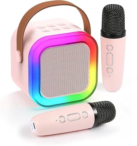Karaoke Machine for Kids Adults, Mini Karaoke Machine with 2 Wireless Microphone, Portable Bluetooth Speaker with Voice Changing Effects & LED Lights, Best Gifts Toys for Girls and Boys - Image 1