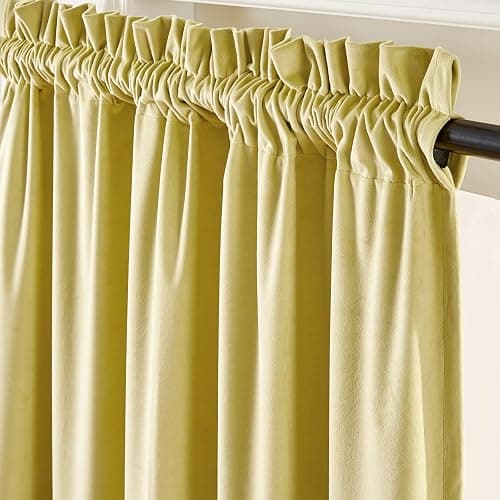 Lazzzy Light Green Velvet Curtains 96 Inches Long Thermal Insulated Drapes for Bedroom Living Room Darkening Window Treatments Rod Pocket 2 Panels, Citron thumbnail 2