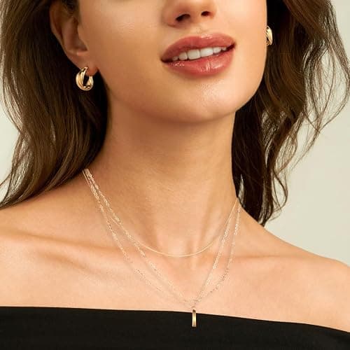 CHICUTIE Gold Jewelry Set For Women,14k Gold Plated Multi Layer Necklaces Bracelets Hoop Earrings Set Stackable Knuckle Rings, Trendy Elegance Charms Non Tarnish Minimalist Textured Boho Jewelry Gift thumbnail 5