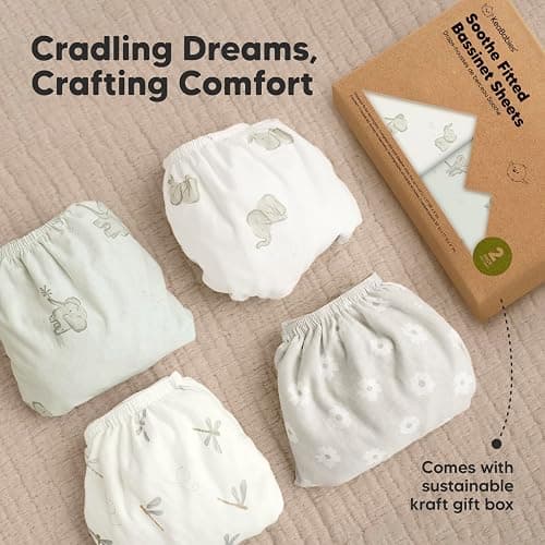 2-Pack Organic Bassinet Sheets for Girls, Boys - 33x17 Cotton Bassinet Mattress Sheets Fitted Compatible with Halo Bassinest Swivel Sleeper, Graco, Baby Delight, Chicco, Soft & Breathable (Elly) thumbnail 9