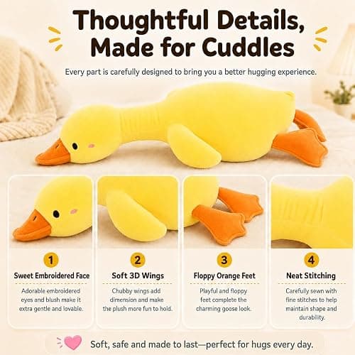 kewo Duck Plush Pillow Stuffed Animal Toy, Cute Giant Goose Plush Duck Stuffed Animal,Super Soft Hugging Pillow for Kids Bedding (Yellow,25.5 in)… thumbnail 5