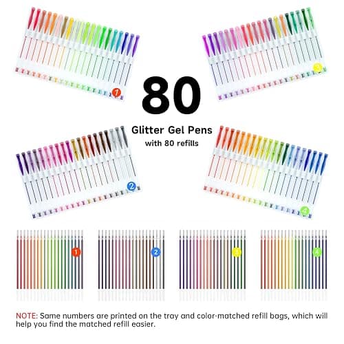Shuttle Art 160 Pack Glitter Gel Pens, 80 Colors Glitter Gel Pens Set with 80 Refills for Adults Coloring Books Drawing Crafts Scrapbooking Journaling thumbnail 3