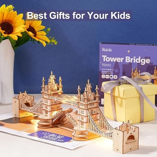 Rolife 3D Wooden Puzzles DIY London Tower Bridge Craft Model Kits for Adults to Build Birthday Gfit for Friends and Family thumbnail 4
