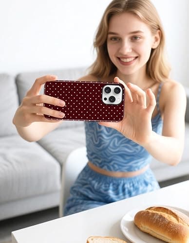 Jusy Compatible with MagSafe Polka Dot Case for iPhone 15 Pro, Cute Christmas Polka Dots Magnetic Phone Case, Soft TPU and Hard PC Protective Phone Cover for Women Girls（Shiny） - Burgundy thumbnail 7