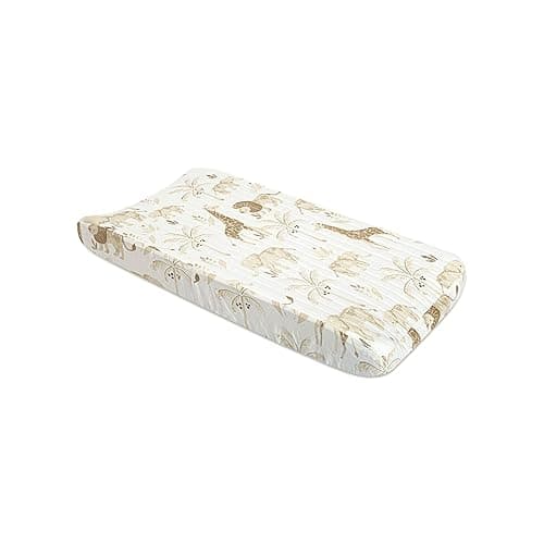 Crane Baby Jungle Theme Changing Pad Cover, 100% Cotton, Quilted Design, Machine Washable, Elastic Fit, Safari Animal Nursery Decor - Safari Animals