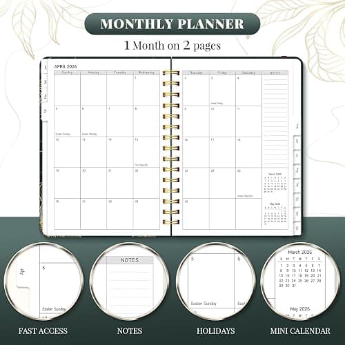 2026 Planner, A5 Weekly and Monthly Planners with Tabs, Spiral Bound Daily Calendar 2026 Planner, Agenda Organizers from Jan. to Dec., Hardcover Habit Tracker Journal 6.18" x 8.5" (Black Gold) thumbnail 4