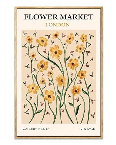 Gufro Flower Market Framed Wall Art,Boho Yellow Flower Canvas Art Painting,Abstract Botanical Boho Floral Aesthetic Painting Decor for Dorm Living Room Bedroom 16x24in - Image 1