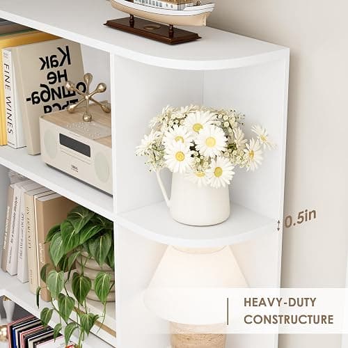 FOTOSOK 74” Tall Corner Bookshelf, 6-Tier Bookshelf and Bookcase with Open Storage, L Shaped Tall Bookcases Wooden Storage Shelves for Home Office, Thickened Boards for Better Load Bearing, White thumbnail 2