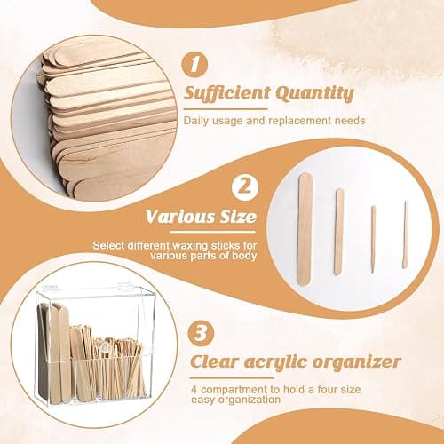 300 Pcs Wood Wax Applicator Kit 4 Style Wax Applicator Sticks with 4 Compartments Waxing Sticks Organizer Small Medium Large Waxing Applicators Waxing Sticks Assorted for Body Legs Face Nose Eyebrows thumbnail 3