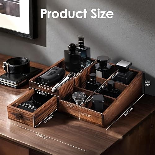 Organizer for Men,Bathroom Countertop Organizers,Perfume Organizer,Cologne Organizers,Bathroom Storage,Restroom Organization,Perfume Stand,GIFS for Men,Adjustable Partition(Bourbon Brown) thumbnail 2