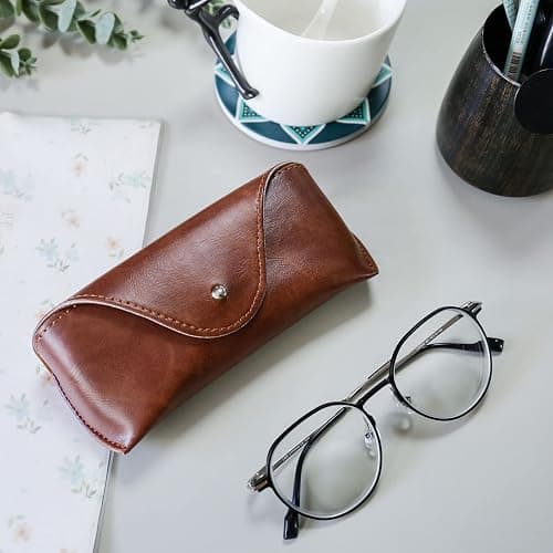 LogHog Portable Leather Glasses Case,Flexible Sunglasses Pouch Slim Case for Women Men Horizontal Eyeglass Case thumbnail 8