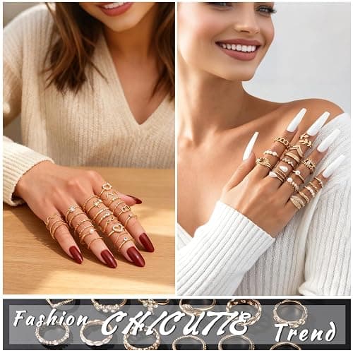 CHICUTIE Gold Knuckle Rings Set For Women Stackable Joint Finger Midi Rings Dainty Cubic Crystal Zirconia Simple Hollow Twist Cute Rings Pack Jewelry Gift thumbnail 2