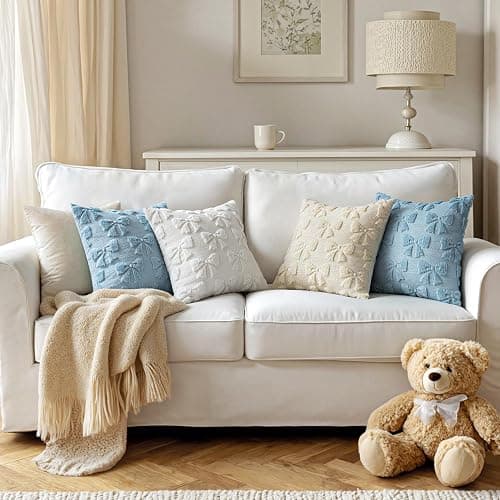 MIULEE Blue Bow Pillow Covers Coquette Room Decor Aesthetic Set of 2 Decorative Cute Girl Throw Pillow Soft Plush Faux Pillowcase for Girl Bed Couch Sofa,18x18 Inch thumbnail 4