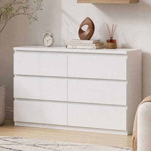 Orgobysol 6 Drawer Double Dresser for Bedroom, Modern Simply Chest of Drawers, Wood Storage Dresser with Anti-Tipping for Living Room Hallway Entryway, Nursy White (15.3" D x 47.2" W x 32.3" H) thumbnail 8