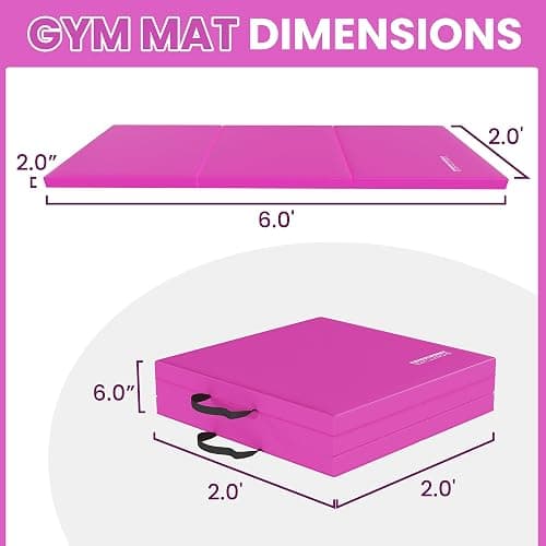 Fitvids Folding Exercise Gymnastics Mat for Tumbling, 2'x6'x2" Gym Workout Mat with Carrying Handles High-Density Anti-Tear Portable Fitness Aerobics Mats for Home Gym Yoga Pilates MMA Core Training, Multiple Colors thumbnail 2