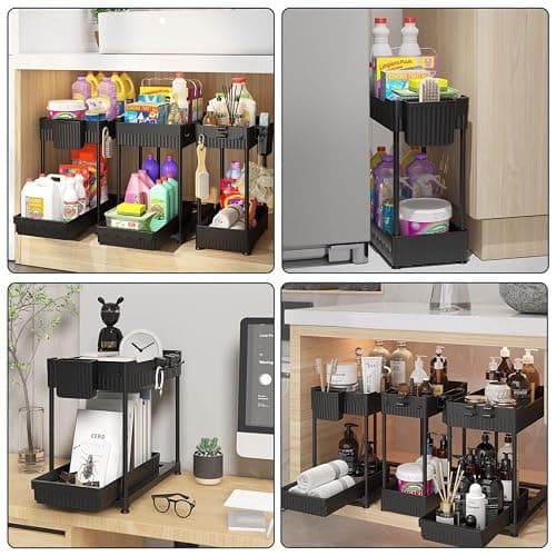 Sevenblue 3 Pack Under Sink Organizers,2-Tier Multi-Use Kitchen and Bathroom Organizers and Storage with Sliding Drawers,Bathroom Cabinet Organizer (Black,12.8 Inch) thumbnail 6