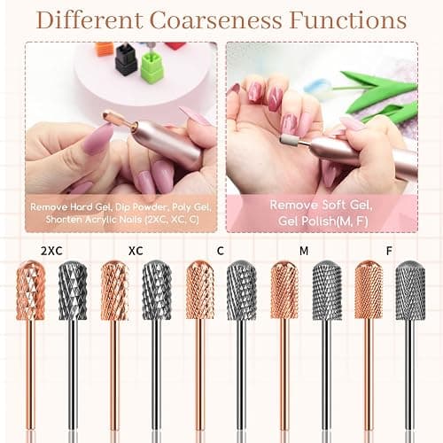 Nail Drill Bits, 2 Pcs Safety Nail Bits for Nail Drill, 3/32'' Tungsten Carbide Nail Drill Bit, Smooth Round Top Large Barrel Bits, Nail Supplies for Nail Tech to Remove Acrylic Nails (2XC) thumbnail 3