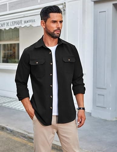 COOFANDY Men's Long Sleeve Button Up Shirt Jacket with Flap Pockets thumbnail 3