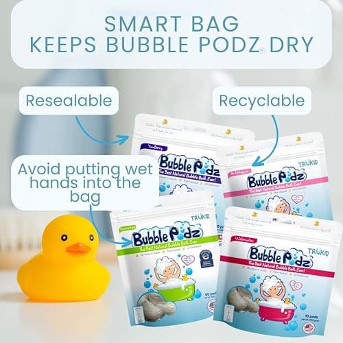 TruKid Bubble Podz Bubble Bath for Kids, Toddlers, & Babies, NEA-Accepted for Eczema, Gentle Refreshing Colloidal Oatmeal Bath Bomb for Sensitive Skin, pH Balanced, Tear Free, Unscented (24 Podz) thumbnail 7
