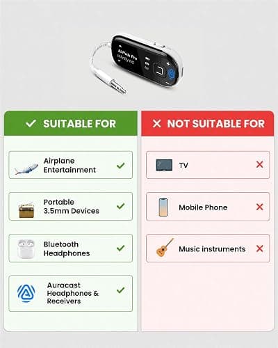 Avantree Voyager Airplane Bluetooth Adapter with OLED Display | Easy Pairing for AirPods, Bose & Bluetooth Headphones, aptX Adaptive & Auracast Audio Transmitter for Flights & Travel thumbnail 4