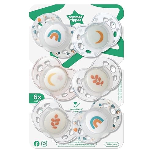 Tommee Tippee Night Time Pacifier, 18-36 Months, Symmetrical Silicone Baglet, BPA-Free Binkies, Glow in The Dark Technology, White Rainbow, Pack of 6 thumbnail 7