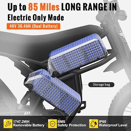 Riding'times Upgraded GT73 Pro / GT54 Pro Electric Dirt Bike for Adults Teens, 3000W 60V 50MPH / 2400W 48V 37MPH Long Range Dirtbike, Motorcycle Tire, UL2849 All Terrain Ebike thumbnail 4