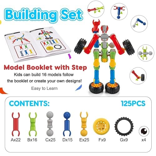 Kids STEM Building Toys for 3 4 5 6 7 8+ Year Old Boy Girl Birthday Gift, 125 Pcs Preschool Classroom Educational Building Blocks Stem Kits Activities Ages 3-5 4-8 5-7 6-8 Engineering Creative Games thumbnail 5