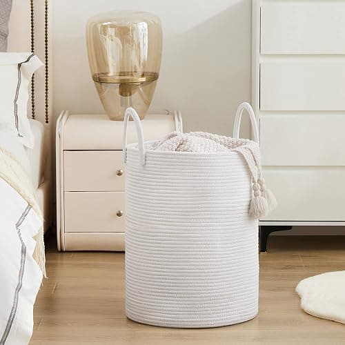 Woven Rope Laundry Hamper Basket by YOUDENOVA, 58L Tall Laundry Basket, Baby Nursery Hamper for Blanket Storage, Clothes Hamper for Laundry in Bedroom-Large-Pure White thumbnail 5