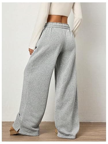 RoseSeek Women's Foldover Drawstring High Waisted Sweatpants Wide Leg Split Baggy Workout Trousers Pants thumbnail 2
