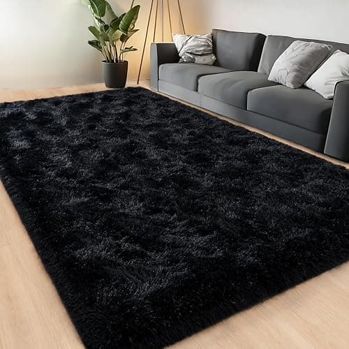 Lairep Large Area Rugs for Living Room Bedroom, 8x10 Feet Black Fluffy Shag Rugs, Ultra Soft Shaggy Plush Fuzzy Modern Indoor Throw Floor Carpet for Kids Girls Boys Dorm Nursery Home Decor Aesthetic thumbnail 9