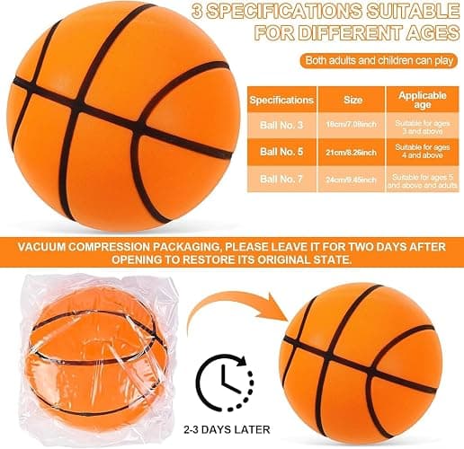 HUALEI-V 2026 New Silent Basketball Size 7 Upgrade Dribble Dream Silent Basket Ball,Dribbling Indoor Soft No Noise Foam Basketball 24cm Indoor Training Ball for Kids. thumbnail 3