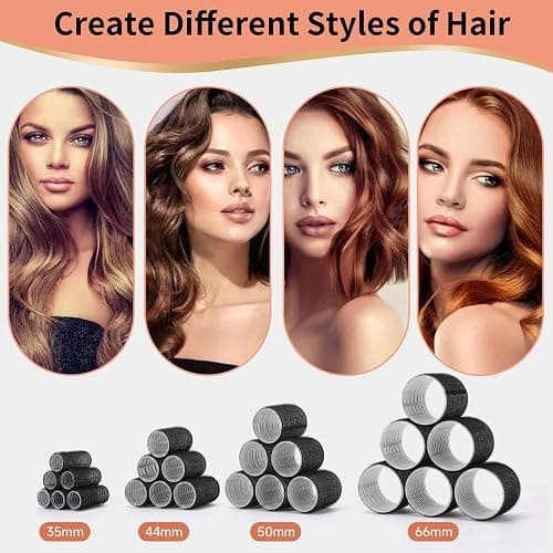 50Piece Hair Rollers set,Self Grip Hair Curlers for Long Medium Short Hair (6 Jumbo + 6 Large + 6 Medium + 6 Small + 1 Storage Bag) and 24Pcs Hair Clips /4-sizes 60 45 36 25mm thumbnail 3