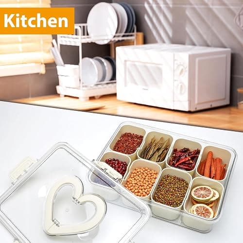 XING-RUIYANG Divided Serving Tray with Lid and Handle,Snackle Box Containers with 8 Compartment,Portable Snack Serving Platters Reusable Storae Organizer for Fruits,Nuts,Candy,Party,Picnic,Veggies thumbnail 7