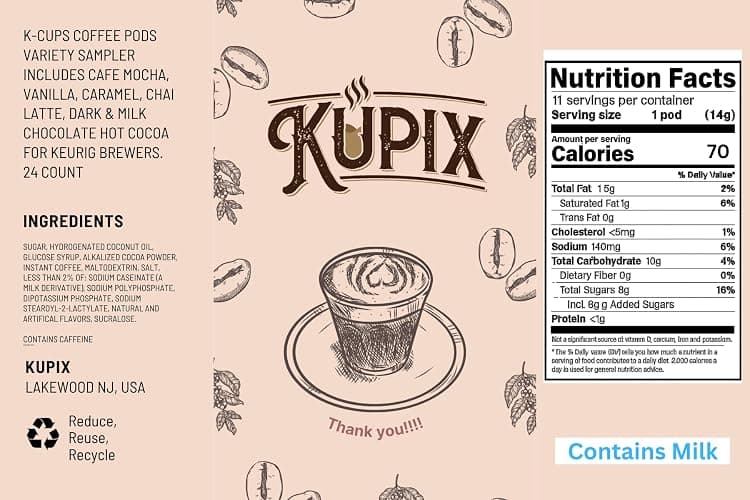 K-cups Coffee Pods Variety Sampler Includes Cafe Mocha, Vanilla, Caramel, Chai Latte, Dark & Milk Chocolate Hot Cocoa for Keurig Brewers. 24 Count thumbnail 2