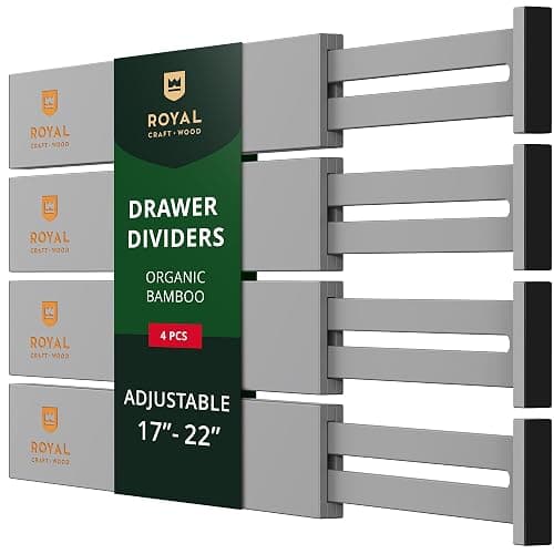 ROYAL CRAFT WOOD Adjustable Bamboo Drawer Dividers Organizers - Expandable Drawer Organization Separators For Kitchen, Dresser, Bedroom, Bathroom and Office, 4-Pack (Large (up to 22")) (Gray) - Image 1