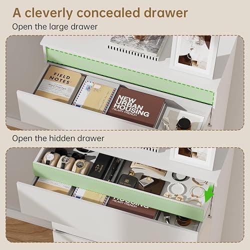 Dresser for Bedroom with 5 Drawers, 14.2" D x 31.5" W x 47.3" H, White | Modern Chest of Drawers with Hidden Drawer,Wood Storage Dresser, Storage Organizer for Living Room, Closet, Hallway thumbnail 8