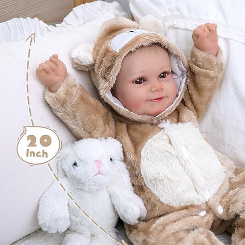 BABESIDE Reborn Baby Doll Clothes Set for 17-22 Inch Baby Dolls | Cute Bear Style Baby Doll Clothes with Hat, Khaki Baby Doll Accessories for Realistic Baby Dolls Girls & Boys thumbnail 8
