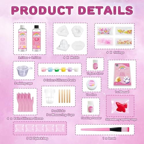 HOOLYUK Taba Squishy Kit, DIY Squishy Making Kit 1:1 AB Liquid Silicone, FuFu Squishy Kit with Mold, Flocking Powder - Stress Relief Entertainment Gifts for Any Occasion thumbnail 2