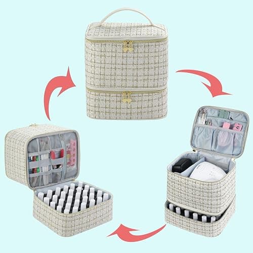 CTWWFS Nail Polish Organizer and Nail Lamp Case, Nail Kit Organizer Holds 30 Bottles (15ml - 0.5 fl.oz) and a Nail Lamp, Nail Polish Carrying Case with Manicure Tools Storage Sections (A-White) thumbnail 3