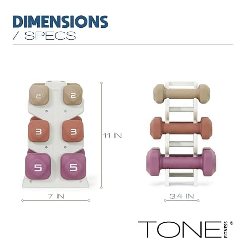 Tone Fitness Neoprene Dumbbell Set with Storage Rack – Non-Slip, Anti-Roll Hand Weights for Home Gym Workouts | 20 lb, 32 lb, 50 lb, 60 lb & 100 lb Options thumbnail 5