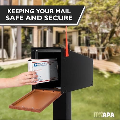 Ilyapa Modern Mailbox Post Mount - Large Mailbox for Outside - Black Metal Mail Box - Powder Coated Steel - All Weather Resistant thumbnail 3