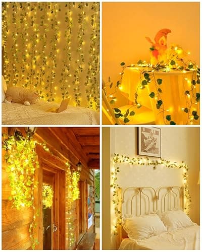 Dalugo Ivy Battery Fairy Lights, 2M 20LED Warm White Battery Operated Vine Fairy Lights with 6h Timer, IP65 Waterproof Artificial Ivy Leaf Garland with String Lights for Garden,Wedding,Home Wall Decor thumbnail 7