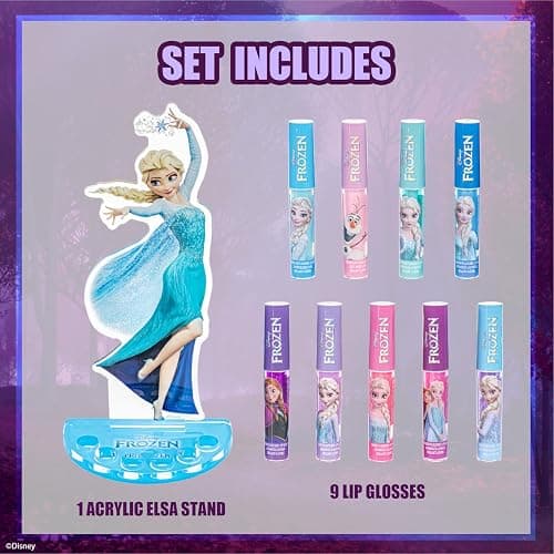 Townley Girl Disney Frozen Elsa Lip Gloss with Acrylic Stand for Storage and Display, Plant Based Lip Gloss, Perfect for Parties, Sleepovers, Makeovers, Birthday Gift for Girls, Age 3 thumbnail 2