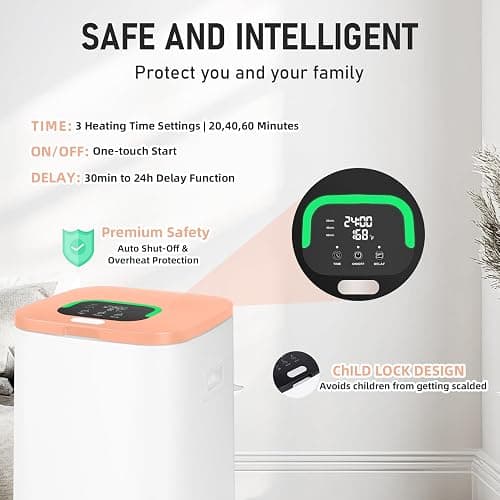EYDMTE Towel Warmer for Bathroom, 23L Large Capacity, Creamy Orange | Towel Heater with LED Display, 3 Heating Modes, 20/40/60 Min, Auto Shut Off, Child Lock, Fits 2 Oversized Towels for Family thumbnail 4