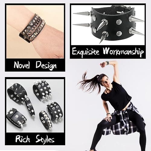 Qinsihwn Punk Studded Bracelet Goth Bracelet Leather Rivets Spike Bracelets Cuff Adjustable Metal Wristband Gothic Accessories thumbnail 4
