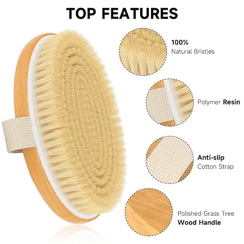 Metene Dry Brushing Body Brush, Exfoliating Body Scrubbers, Natural Bristles for Dry Skin, Improve Circulation, Stop Ingrown Hairs, Reduce Acne and Cellulite thumbnail 3
