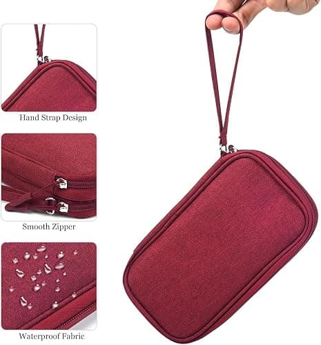 CAOODKDK Electronics Accessories Organizer Pouch Bag, Travel Universal Organizer for Cable, Charger, Phone, SD Card, Business Travel Gadget Bag (Wine Red) thumbnail 5