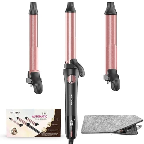 Rotating Curling Iron - 3 in1 Automatic Curling Irons with Interchangeable CurlingWand, 3/4, 1 1/4, 1 Inch for Lasting Beach Waves, Adjustable Temp, Instant Heat, Dual Voltage (Rose Gold) - Image 1