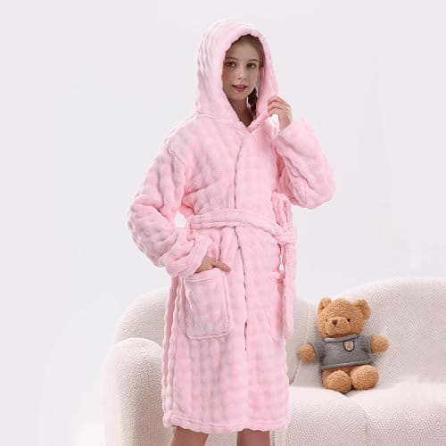 V.&GRIN Girls Hooded Towel Robe, Super Absorbent Quick-Dry Kids Bathrobe for Bath & Pool - Solid Colors Bubble Texture thumbnail 4