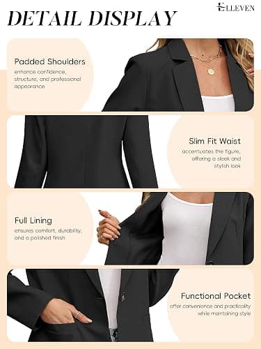 ELLEVEN Women's Blazer Business Casual Lightweight Suit - Long Sleeve Slim Fit Work Office Jacket with Pockets thumbnail 5